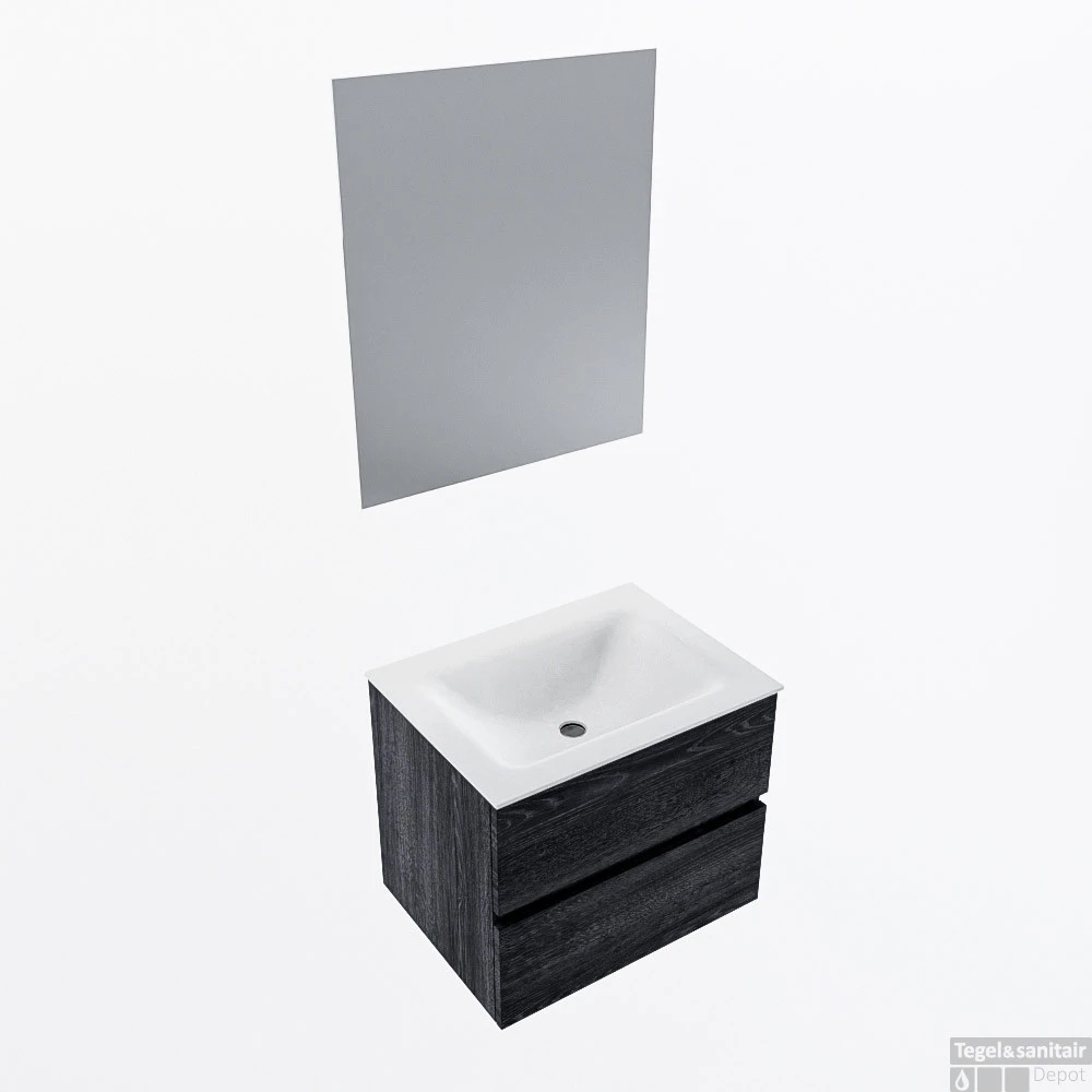 MONDIAZ VICA 60cm Badmeubel Onderkast Antracite 2 Lades. Wastafel CLOUD Midden Zonder Kraangat, Kleur Talc Met Spiegel LED. 1 MONDIAZ VICA 60cm Badmeubel Onderkast Antracite 2 Lades. Wastafel CLOUD Midden Zonder Kraangat, Kleur Talc Met Spiegel LED.