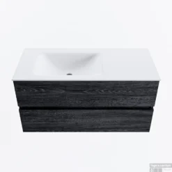 MONDIAZ VICA 100cm Badmeubel Onderkast Antracite 2 Lades. Wastafel CLOUD Links Zonder Kraangat, Kleur Talc.