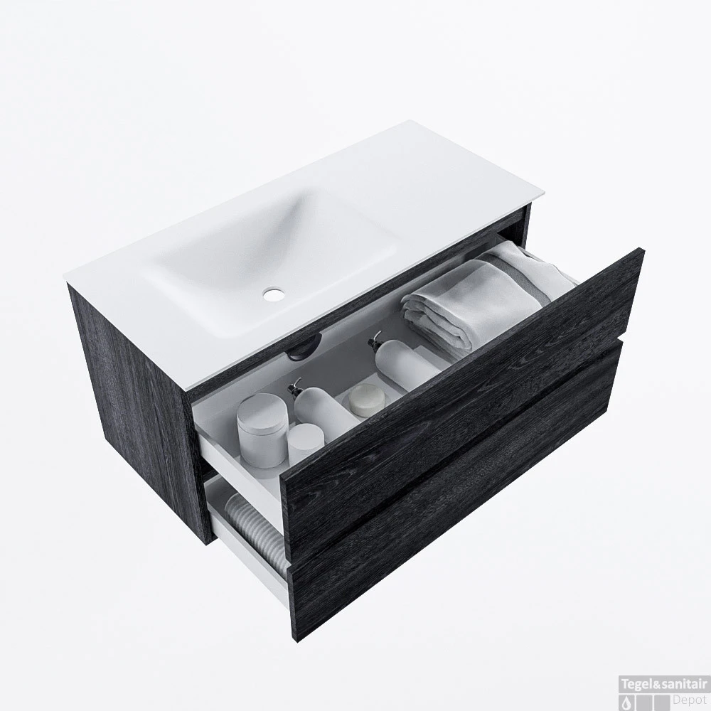 MONDIAZ VICA 100cm Badmeubel Onderkast Antracite 2 Lades. Wastafel CLOUD Links Zonder Kraangat, Kleur Talc. 2 MONDIAZ VICA 100cm Badmeubel Onderkast Antracite 2 Lades. Wastafel CLOUD Links Zonder Kraangat, Kleur Talc. - Afbeelding 2