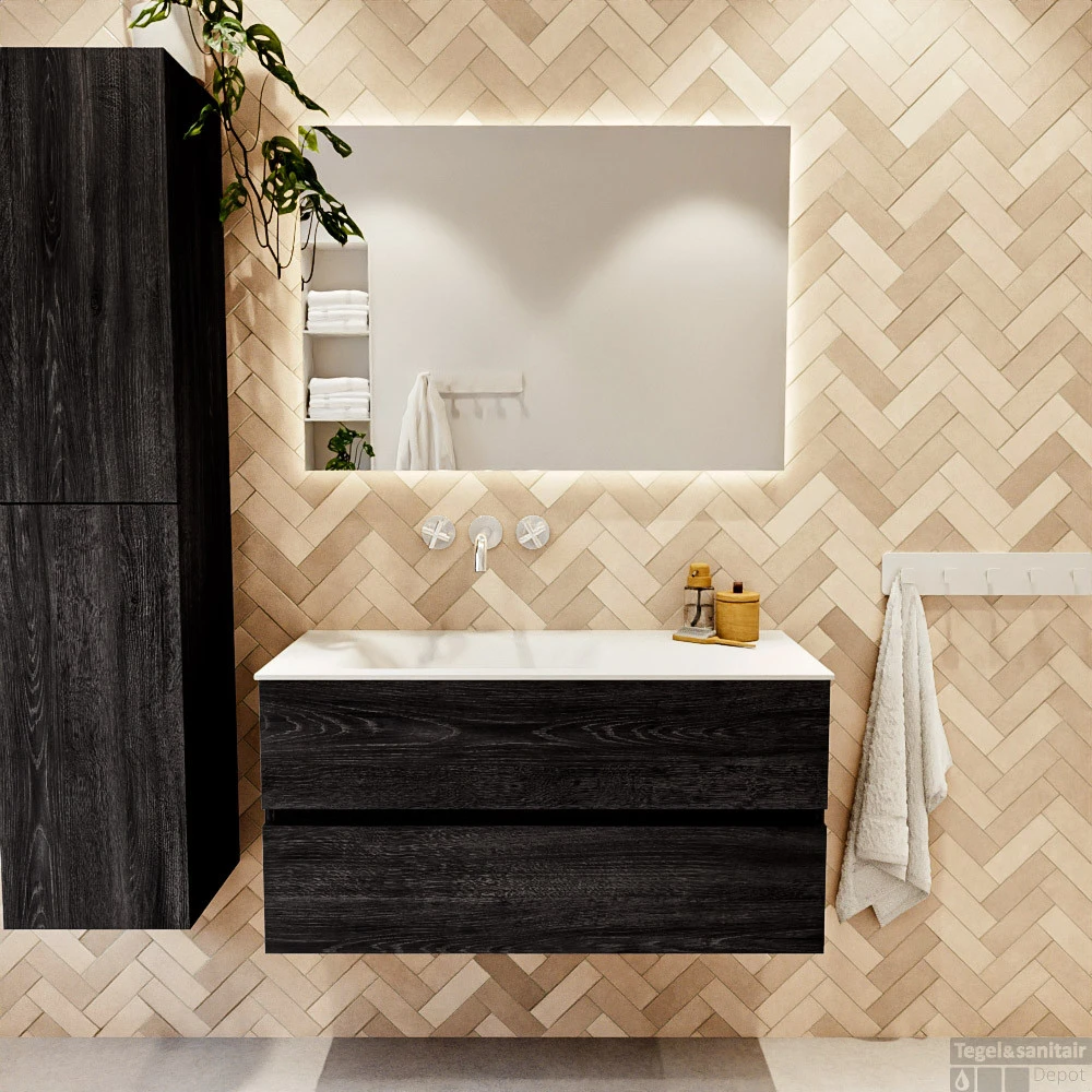 MONDIAZ VICA 100cm Badmeubel Onderkast Antracite 2 Lades. Wastafel CLOUD Links Zonder Kraangat, Kleur Talc. 5 MONDIAZ VICA 100cm Badmeubel Onderkast Antracite 2 Lades. Wastafel CLOUD Links Zonder Kraangat, Kleur Talc. - Afbeelding 5