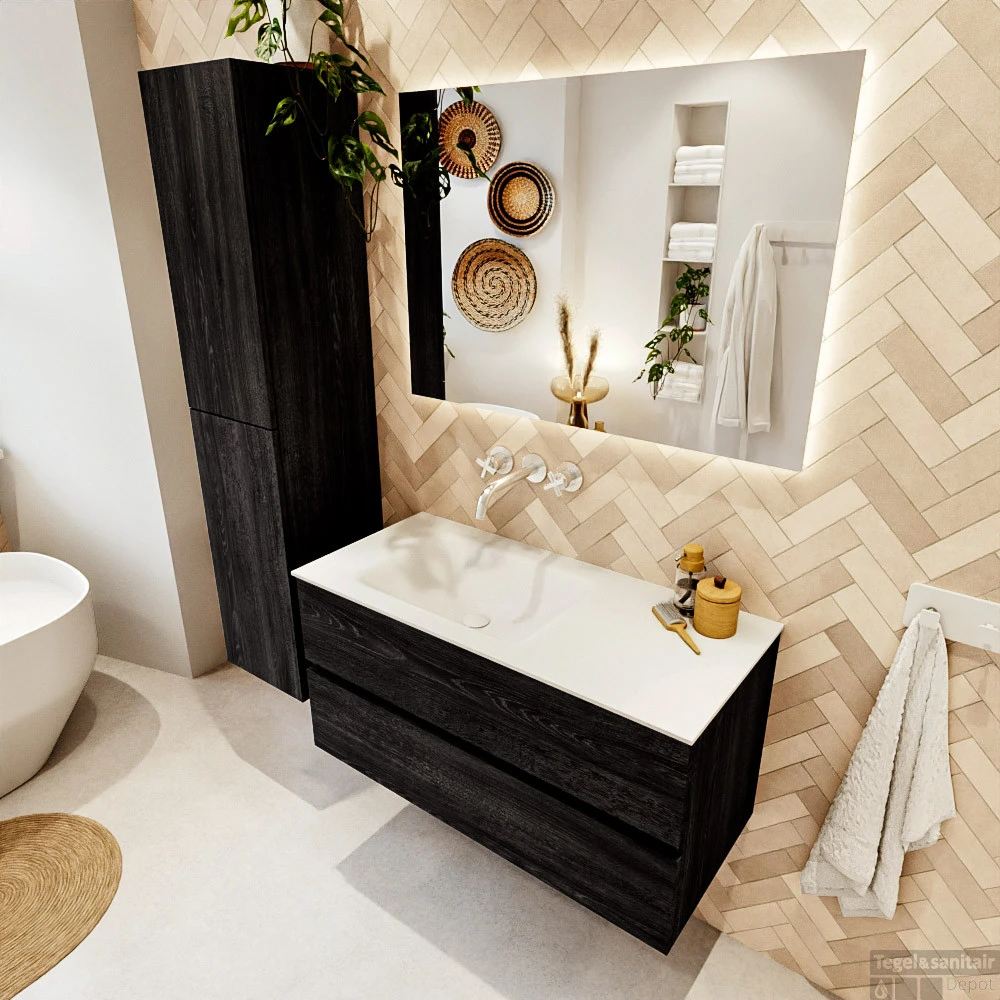 MONDIAZ VICA 100cm Badmeubel Onderkast Antracite 2 Lades. Wastafel CLOUD Links Zonder Kraangat, Kleur Talc. 3 MONDIAZ VICA 100cm Badmeubel Onderkast Antracite 2 Lades. Wastafel CLOUD Links Zonder Kraangat, Kleur Talc. - Afbeelding 3