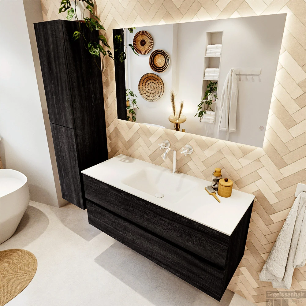 MONDIAZ VICA 120cm Badmeubel Onderkast Antracite 2 Lades. Wastafel CLOUD Midden 1 Kraangat, Kleur Talc. 3 MONDIAZ VICA 120cm Badmeubel Onderkast Antracite 2 Lades. Wastafel CLOUD Midden 1 Kraangat, Kleur Talc. - Afbeelding 3