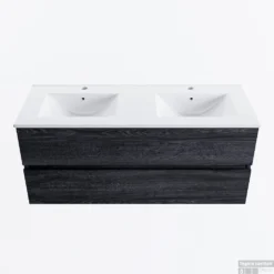 MONDIAZ VICA 120cm Badmeubel Onderkast Antracite 2 Lades. Wastafel DENIA Dubbel 2 Kraangaten, Kleur Glanzend Wit.