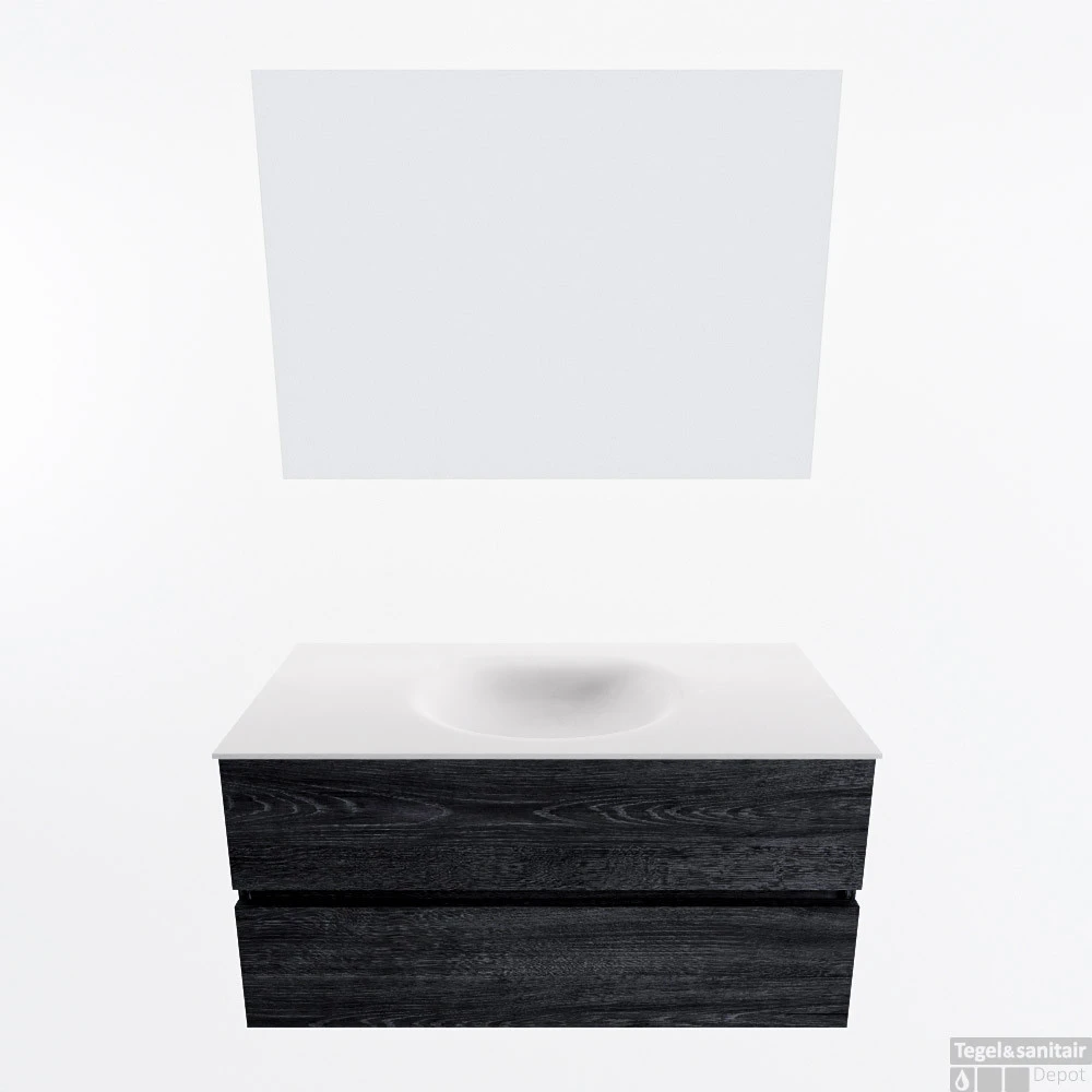 MONDIAZ VICA 100cm Badmeubel Onderkast Antracite 2 Lades. Wastafel Moon Midden Zonder Kraangat, Kleur Talc Met Spiegel LED. 4 MONDIAZ VICA 100cm Badmeubel Onderkast Antracite 2 Lades. Wastafel Moon Midden Zonder Kraangat, Kleur Talc Met Spiegel LED. - Afbeelding 4