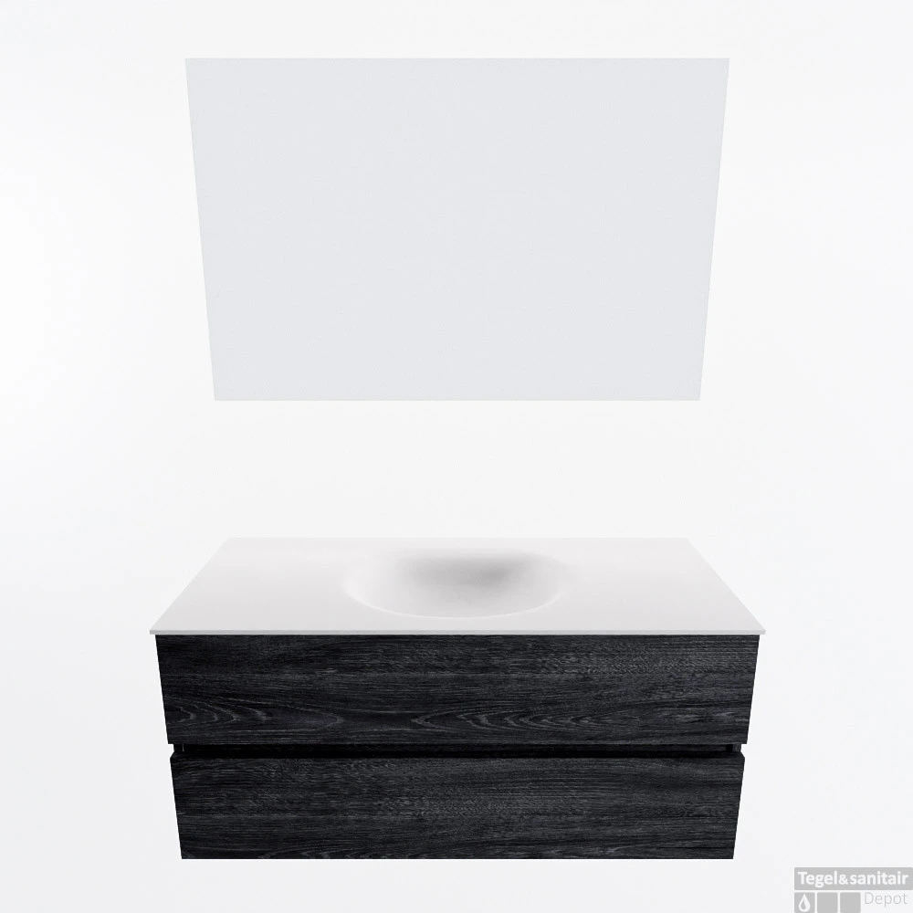 MONDIAZ VICA 110cm Badmeubel Onderkast Antracite 2 Lades. Wastafel Moon Midden Zonder Kraangat, Kleur Talc Met Spiegel LED. 4 MONDIAZ VICA 110cm Badmeubel Onderkast Antracite 2 Lades. Wastafel Moon Midden Zonder Kraangat, Kleur Talc Met Spiegel LED. - Afbeelding 4