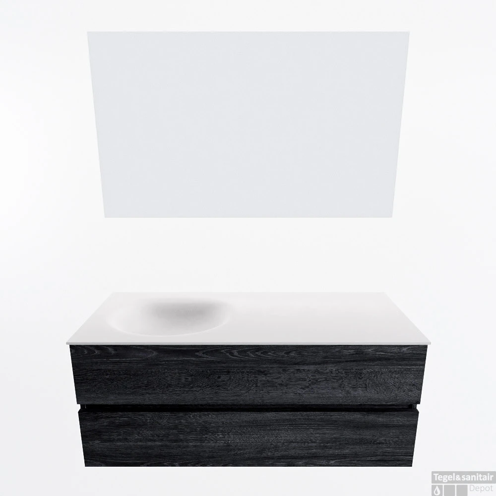 MONDIAZ VICA 120cm Badmeubel Onderkast Antracite 2 Lades. Wastafel Moon Links Zonder Kraangat, Kleur Talc Met Spiegel LED. 4 MONDIAZ VICA 120cm Badmeubel Onderkast Antracite 2 Lades. Wastafel Moon Links Zonder Kraangat, Kleur Talc Met Spiegel LED. - Afbeelding 4