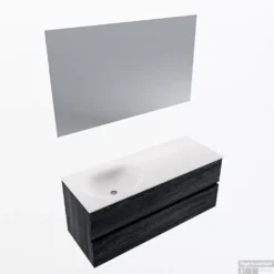 MONDIAZ VICA 120cm Badmeubel Onderkast Antracite 2 Lades. Wastafel Moon Links Zonder Kraangat, Kleur Talc Met Spiegel LED.