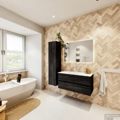 MONDIAZ VICA 100cm Badmeubel Onderkast Antracite 2 Lades. Wastafel Moon Midden Zonder Kraangat, Kleur Talc Met Spiegel LED. 14 MONDIAZ VICA 100cm Badmeubel Onderkast Antracite 2 Lades. Wastafel Moon Midden Zonder Kraangat, Kleur Talc Met Spiegel LED. -Baden Luxe Verkoop badkamermeubel vica antracite moon talc set4 0013