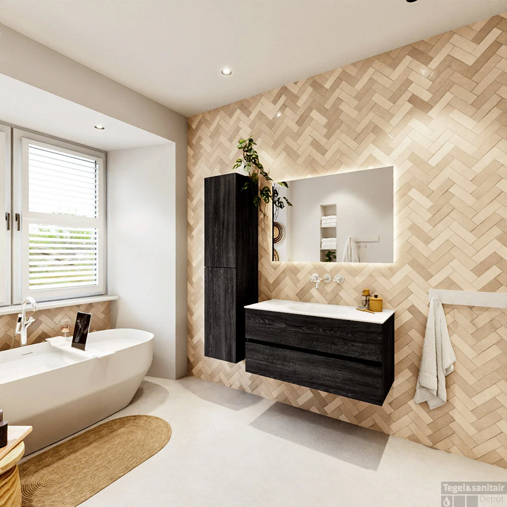 MONDIAZ VICA 100cm Badmeubel Onderkast Antracite 2 Lades. Wastafel Moon Midden Zonder Kraangat, Kleur Talc Met Spiegel LED. 7 MONDIAZ VICA 100cm Badmeubel Onderkast Antracite 2 Lades. Wastafel Moon Midden Zonder Kraangat, Kleur Talc Met Spiegel LED. - Afbeelding 7