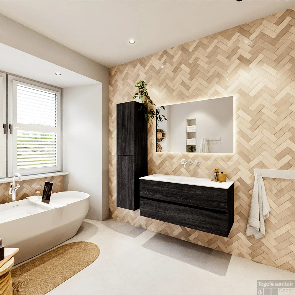 MONDIAZ VICA 110cm Badmeubel Onderkast Antracite 2 Lades. Wastafel Moon Midden Zonder Kraangat, Kleur Talc Met Spiegel LED. 7 MONDIAZ VICA 110cm Badmeubel Onderkast Antracite 2 Lades. Wastafel Moon Midden Zonder Kraangat, Kleur Talc Met Spiegel LED. - Afbeelding 7