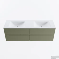 MONDIAZ VICA 150cm Badmeubel Onderkast Army 4 Lades. Wastafel CLOUD Dubbel 2 Kraangaten, Kleur Talc.
