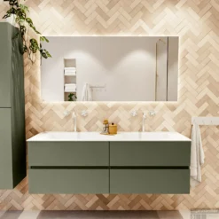 MONDIAZ VICA 150cm Badmeubel Onderkast Army 4 Lades. Wastafel CLOUD Dubbel 2 Kraangaten, Kleur Talc. -Baden Luxe Verkoop badkamermeubel vica army cloud talc set1 0074