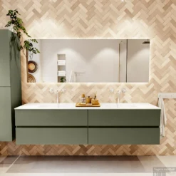 MONDIAZ VICA 200cm Badmeubel Onderkast Army 4 Lades. Wastafel CLOUD Dubbel 2 Kraangaten, Kleur Talc. -Baden Luxe Verkoop badkamermeubel vica army cloud talc set1 0104