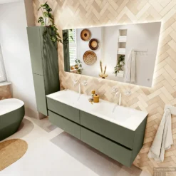 MONDIAZ VICA 150cm Badmeubel Onderkast Army 4 Lades. Wastafel CLOUD Dubbel 2 Kraangaten, Kleur Talc. -Baden Luxe Verkoop badkamermeubel vica army cloud talc set2 0074