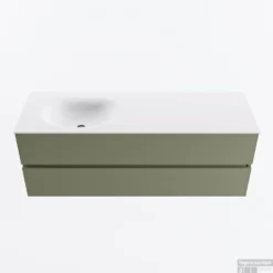 MONDIAZ VICA 140cm Badmeubel Onderkast Army 2 Lades. Wastafel MOON Links 1 Kraangat, Kleur Talc.