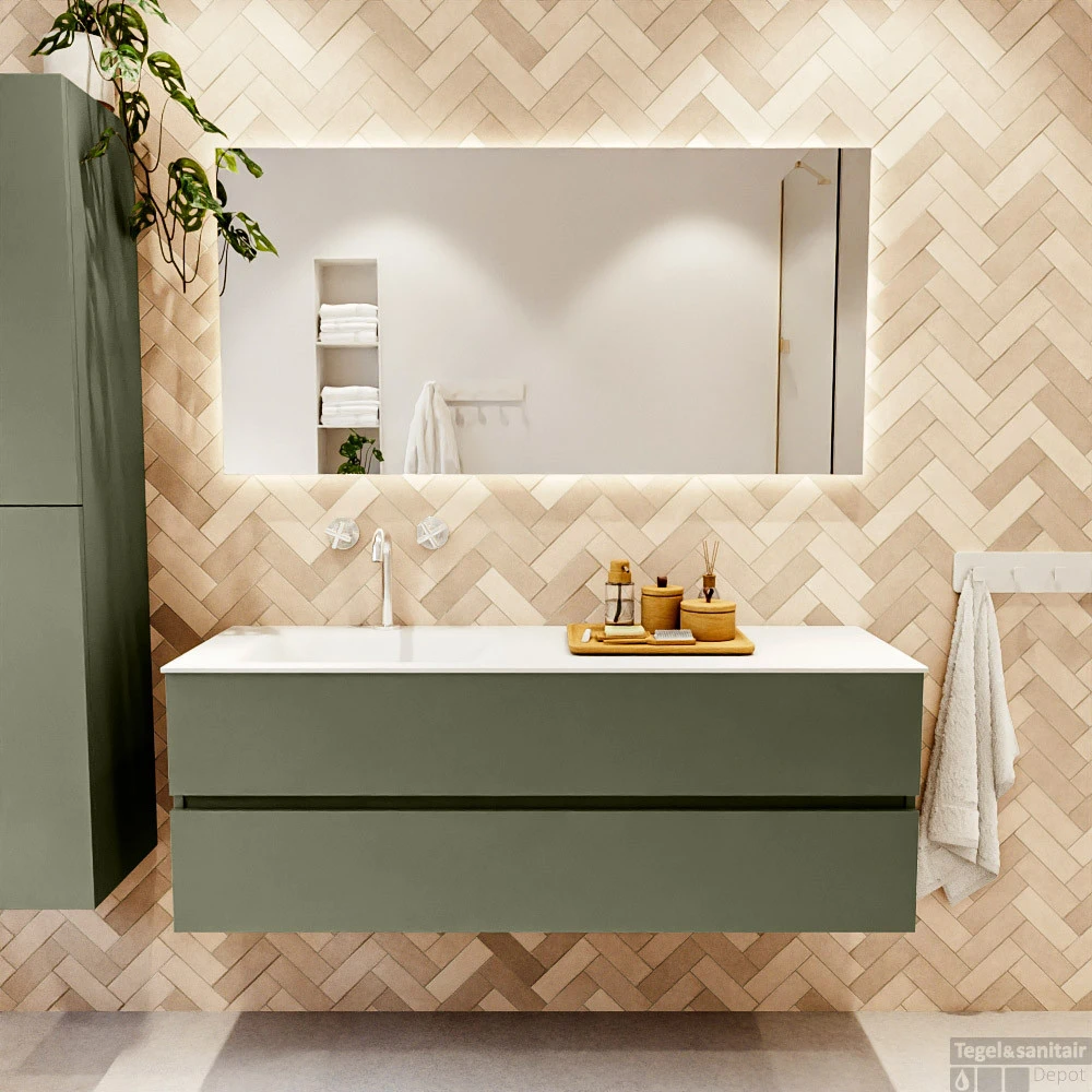 MONDIAZ VICA 140cm Badmeubel Onderkast Army 2 Lades. Wastafel MOON Links 1 Kraangat, Kleur Talc. 5 MONDIAZ VICA 140cm Badmeubel Onderkast Army 2 Lades. Wastafel MOON Links 1 Kraangat, Kleur Talc. - Afbeelding 5