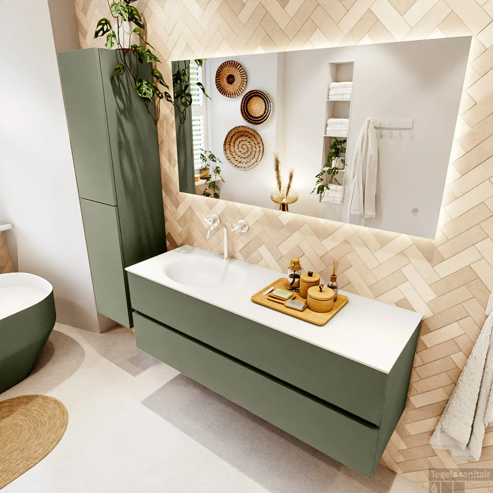 MONDIAZ VICA 140cm Badmeubel Onderkast Army 2 Lades. Wastafel MOON Links 1 Kraangat, Kleur Talc. 3 MONDIAZ VICA 140cm Badmeubel Onderkast Army 2 Lades. Wastafel MOON Links 1 Kraangat, Kleur Talc. - Afbeelding 3