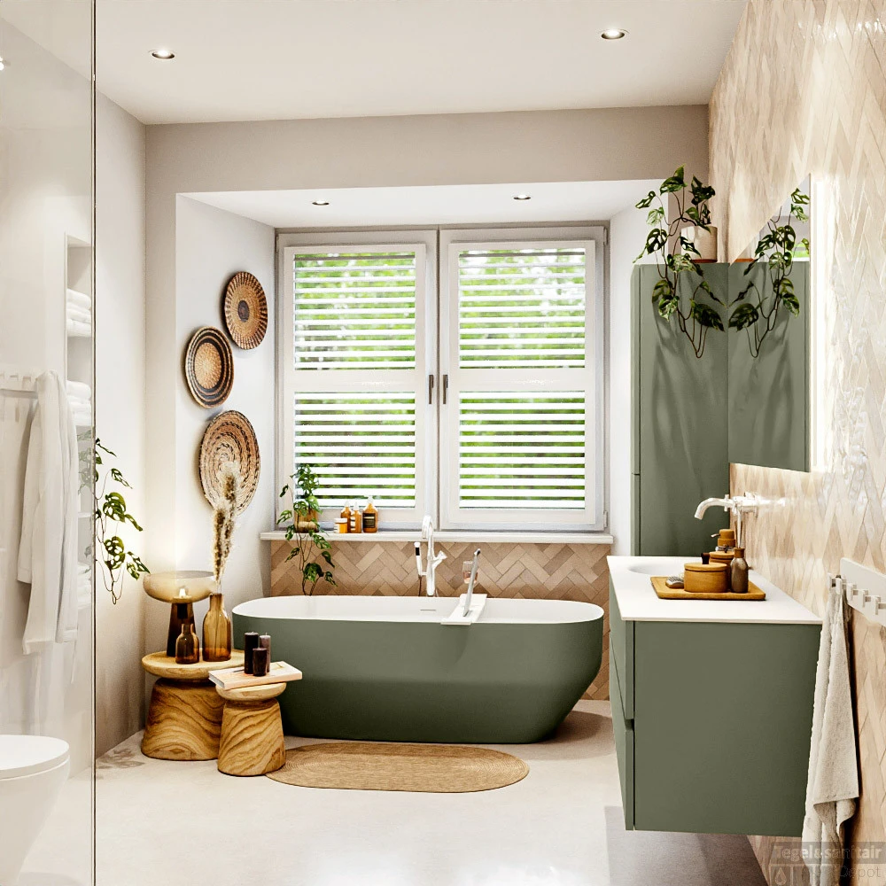 MONDIAZ VICA 140cm Badmeubel Onderkast Army 2 Lades. Wastafel MOON Links 1 Kraangat, Kleur Talc. 6 MONDIAZ VICA 140cm Badmeubel Onderkast Army 2 Lades. Wastafel MOON Links 1 Kraangat, Kleur Talc. - Afbeelding 6