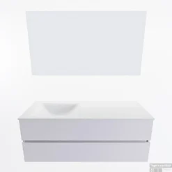 MONDIAZ VICA 130cm Badmeubel Onderkast Cale 2 Lades. Wastafel CLOUD Links Zonder Kraangat, Kleur Talc Met Spiegel LED. -Baden Luxe Verkoop badkamermeubel vica cale cloud talc google11 0035