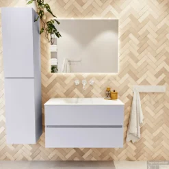 MONDIAZ VICA 90cm Badmeubel Onderkast Cale 2 Lades. Wastafel CLOUD Midden Zonder Kraangat, Kleur Talc. -Baden Luxe Verkoop badkamermeubel vica cale cloud talc set1 0009