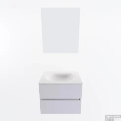 MONDIAZ VICA 60cm Badmeubel Onderkast Cale 2 Lades. Wastafel Moon Midden Zonder Kraangat, Kleur Talc Met Spiegel LED. -Baden Luxe Verkoop badkamermeubel vica cale moon talc google11 0003