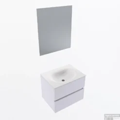 MONDIAZ VICA 60cm Badmeubel Onderkast Cale 2 Lades. Wastafel Moon Midden Zonder Kraangat, Kleur Talc Met Spiegel LED.