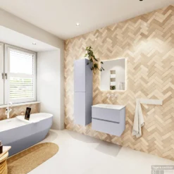 MONDIAZ VICA 60cm Badmeubel Onderkast Cale 2 Lades. Wastafel Moon Midden Zonder Kraangat, Kleur Talc Met Spiegel LED. -Baden Luxe Verkoop badkamermeubel vica cale moon talc set4 0003