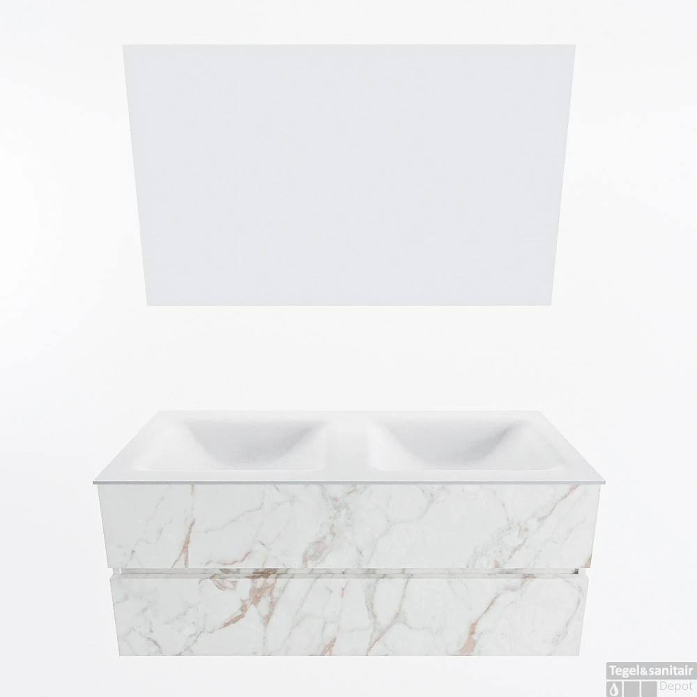 MONDIAZ VICA 120cm Badmeubel Onderkast Carrara 2 Lades. Wastafel CLOUD Dubbel 2 Kraangaten, Kleur Talc Met Spiegel LED. 4 MONDIAZ VICA 120cm Badmeubel Onderkast Carrara 2 Lades. Wastafel CLOUD Dubbel 2 Kraangaten, Kleur Talc Met Spiegel LED. - Afbeelding 4