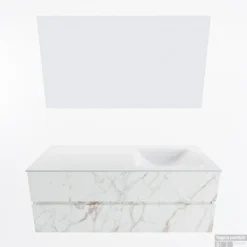 MONDIAZ VICA 130cm Badmeubel Onderkast Carrara 2 Lades. Wastafel CLOUD Rechts Zonder Kraangat, Kleur Talc Met Spiegel LED. -Baden Luxe Verkoop badkamermeubel vica carrara cloud talc google11 0036