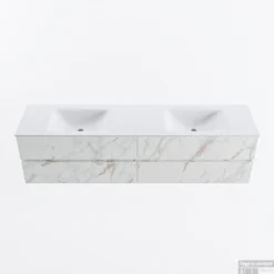 MONDIAZ VICA 190cm Badmeubel Onderkast Carrara 4 Lades. Wastafel CLOUD Dubbel Zonder Kraangat, Kleur Talc.