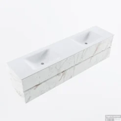 MONDIAZ VICA 190cm Badmeubel Onderkast Carrara 4 Lades. Wastafel CLOUD Dubbel Zonder Kraangat, Kleur Talc. -Baden Luxe Verkoop badkamermeubel vica carrara cloud talc google2 0101