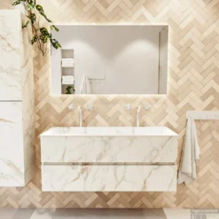 MONDIAZ VICA 120cm Badmeubel Onderkast Carrara 2 Lades. Wastafel CLOUD Dubbel 2 Kraangaten, Kleur Talc Met Spiegel LED. 12 MONDIAZ VICA 120cm Badmeubel Onderkast Carrara 2 Lades. Wastafel CLOUD Dubbel 2 Kraangaten, Kleur Talc Met Spiegel LED. -Baden Luxe Verkoop badkamermeubel vica carrara cloud talc set1 0025