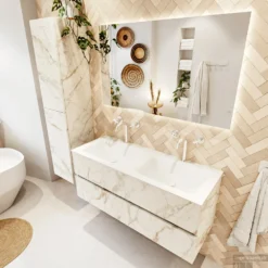 MONDIAZ VICA 120cm Badmeubel Onderkast Carrara 2 Lades. Wastafel CLOUD Dubbel 2 Kraangaten, Kleur Talc Met Spiegel LED. 10 MONDIAZ VICA 120cm Badmeubel Onderkast Carrara 2 Lades. Wastafel CLOUD Dubbel 2 Kraangaten, Kleur Talc Met Spiegel LED. -Baden Luxe Verkoop badkamermeubel vica carrara cloud talc set2 0025