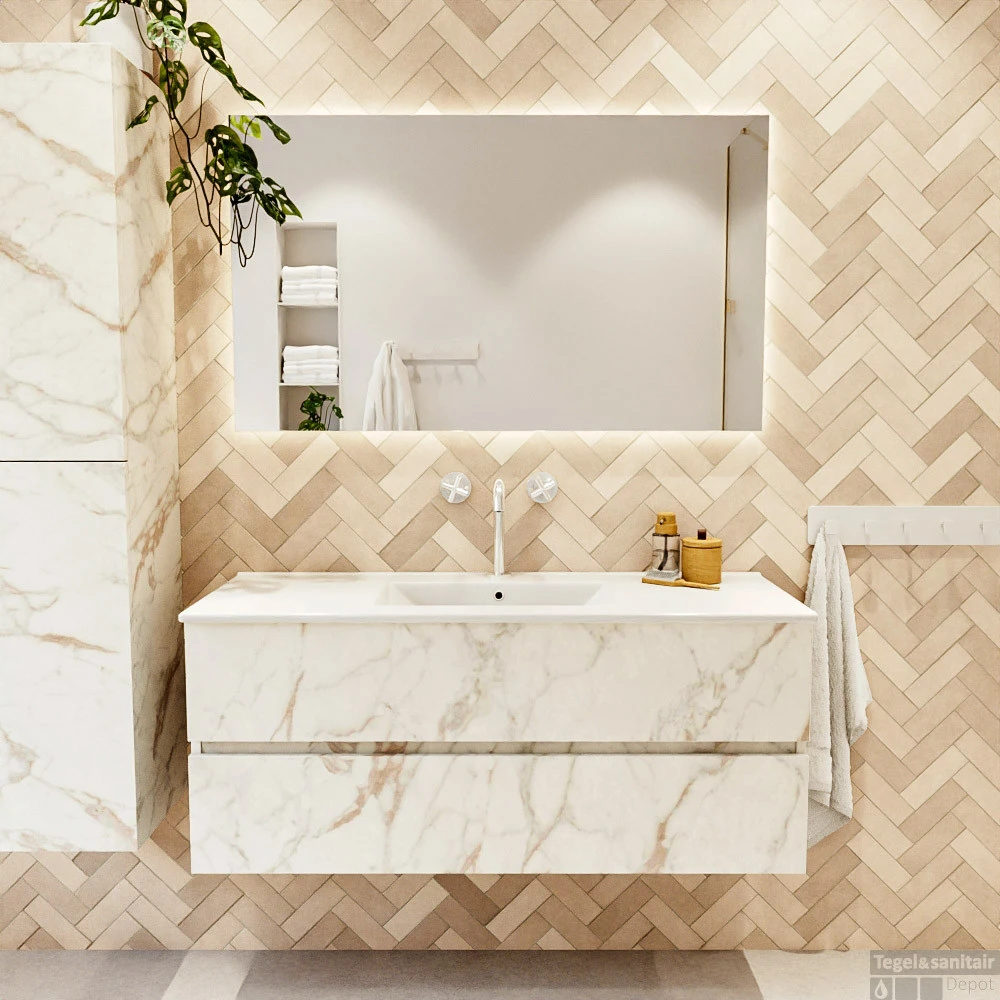 MONDIAZ VICA 120cm Badmeubel Onderkast Carrara 2 Lades. Wastafel DENIA Midden 1 Kraangat, Kleur Glanzend Wit. 5 MONDIAZ VICA 120cm Badmeubel Onderkast Carrara 2 Lades. Wastafel DENIA Midden 1 Kraangat, Kleur Glanzend Wit. - Afbeelding 5