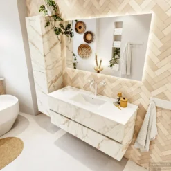 MONDIAZ VICA 120cm Badmeubel Onderkast Carrara 2 Lades. Wastafel DENIA Midden 1 Kraangat, Kleur Glanzend Wit. 9 MONDIAZ VICA 120cm Badmeubel Onderkast Carrara 2 Lades. Wastafel DENIA Midden 1 Kraangat, Kleur Glanzend Wit. -Baden Luxe Verkoop badkamermeubel vica carrara denia talc set2 0005