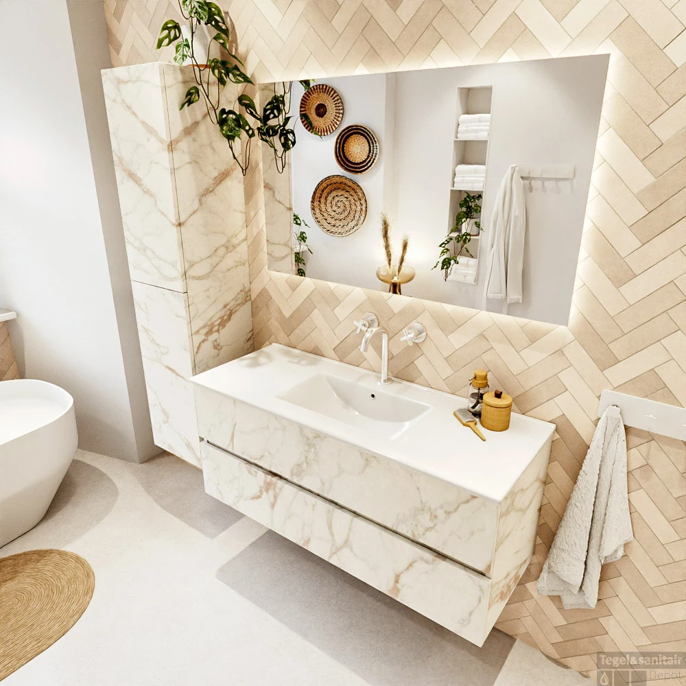 MONDIAZ VICA 120cm Badmeubel Onderkast Carrara 2 Lades. Wastafel DENIA Midden 1 Kraangat, Kleur Glanzend Wit. 3 MONDIAZ VICA 120cm Badmeubel Onderkast Carrara 2 Lades. Wastafel DENIA Midden 1 Kraangat, Kleur Glanzend Wit. - Afbeelding 3