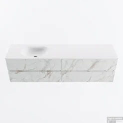 MONDIAZ VICA 180cm Badmeubel Onderkast Carrara 4 Lades. Wastafel MOON Links Zonder Kraangat, Kleur Talc.