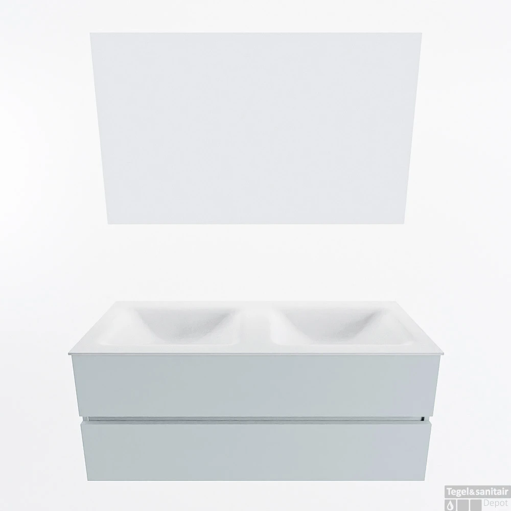 MONDIAZ VICA 120cm Badmeubel Onderkast Clay 2 Lades. Wastafel CLOUD Dubbel 2 Kraangaten, Kleur Talc Met Spiegel LED. 4 MONDIAZ VICA 120cm Badmeubel Onderkast Clay 2 Lades. Wastafel CLOUD Dubbel 2 Kraangaten, Kleur Talc Met Spiegel LED. - Afbeelding 4