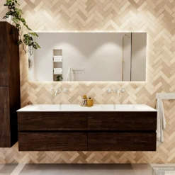 MONDIAZ VICA 170cm Badmeubel Onderkast Dark Brown 4 Lades. Wastafel CLOUD Dubbel Zonder Kraangat, Kleur Talc. 11 MONDIAZ VICA 170cm Badmeubel Onderkast Dark Brown 4 Lades. Wastafel CLOUD Dubbel Zonder Kraangat, Kleur Talc. -Baden Luxe Verkoop badkamermeubel vica dark brown cloud talc set1 0089