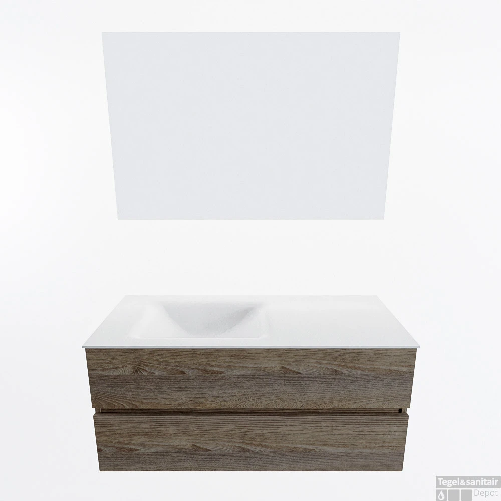 MONDIAZ VICA 110cm Badmeubel Onderkast Dark Brown Grey 2 Lades. Wastafel CLOUD Links Zonder Kraangat, Kleur Talc Met Spiegel LED. 4 MONDIAZ VICA 110cm Badmeubel Onderkast Dark Brown Grey 2 Lades. Wastafel CLOUD Links Zonder Kraangat, Kleur Talc Met Spiegel LED. - Afbeelding 4