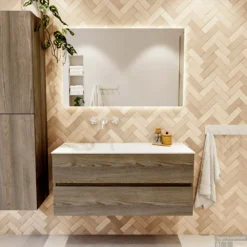 MONDIAZ VICA 110cm Badmeubel Onderkast Dark Brown Grey 2 Lades. Wastafel CLOUD Links Zonder Kraangat, Kleur Talc Met Spiegel LED. 12 MONDIAZ VICA 110cm Badmeubel Onderkast Dark Brown Grey 2 Lades. Wastafel CLOUD Links Zonder Kraangat, Kleur Talc Met Spiegel LED. -Baden Luxe Verkoop badkamermeubel vica dark brown grey cloud talc set1 0020