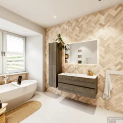 MONDIAZ VICA 110cm Badmeubel Onderkast Dark Brown Grey 2 Lades. Wastafel CLOUD Links Zonder Kraangat, Kleur Talc Met Spiegel LED. 14 MONDIAZ VICA 110cm Badmeubel Onderkast Dark Brown Grey 2 Lades. Wastafel CLOUD Links Zonder Kraangat, Kleur Talc Met Spiegel LED. -Baden Luxe Verkoop badkamermeubel vica dark brown grey cloud talc set4 0020