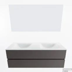 MONDIAZ VICA 140cm Badmeubel Onderkast Dark Grey 2 Lades. Wastafel CLOUD Dubbel Zonder Kraangat, Kleur Talc Met Spiegel LED. 11 MONDIAZ VICA 140cm Badmeubel Onderkast Dark Grey 2 Lades. Wastafel CLOUD Dubbel Zonder Kraangat, Kleur Talc Met Spiegel LED. -Baden Luxe Verkoop badkamermeubel vica dark grey cloud talc google11 0045