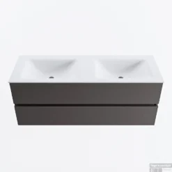 MONDIAZ VICA 130cm Badmeubel Onderkast Dark Grey 2 Lades. Wastafel CLOUD Dubbel 2 Kraangaten, Kleur Talc.