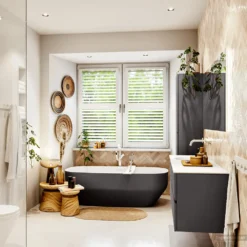 MONDIAZ VICA 140cm Badmeubel Onderkast Dark Grey 4 Lades. Wastafel Moon Links Zonder Kraangat, Kleur Talc Met Spiegel LED. 13 MONDIAZ VICA 140cm Badmeubel Onderkast Dark Grey 4 Lades. Wastafel Moon Links Zonder Kraangat, Kleur Talc Met Spiegel LED. -Baden Luxe Verkoop badkamermeubel vica dark grey moon talc set3 0069