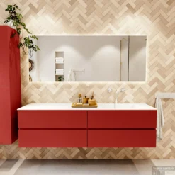 MONDIAZ VICA 180cm Badmeubel Onderkast Fire 4 Lades. Wastafel CLOUD Rechts 1 Kraangat, Kleur Talc. -Baden Luxe Verkoop badkamermeubel vica fire cloud talc set1 0091