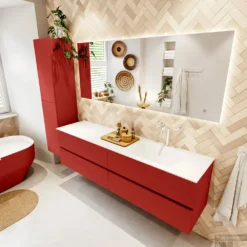 MONDIAZ VICA 180cm Badmeubel Onderkast Fire 4 Lades. Wastafel CLOUD Rechts 1 Kraangat, Kleur Talc. -Baden Luxe Verkoop badkamermeubel vica fire cloud talc set2 0091