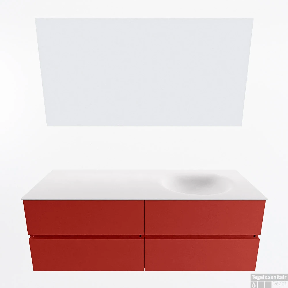 MONDIAZ VICA 140cm Badmeubel Onderkast Fire 4 Lades. Wastafel Moon Rechts 1 Kraangat, Kleur Talc Met Spiegel LED. 4 MONDIAZ VICA 140cm Badmeubel Onderkast Fire 4 Lades. Wastafel Moon Rechts 1 Kraangat, Kleur Talc Met Spiegel LED. - Afbeelding 4