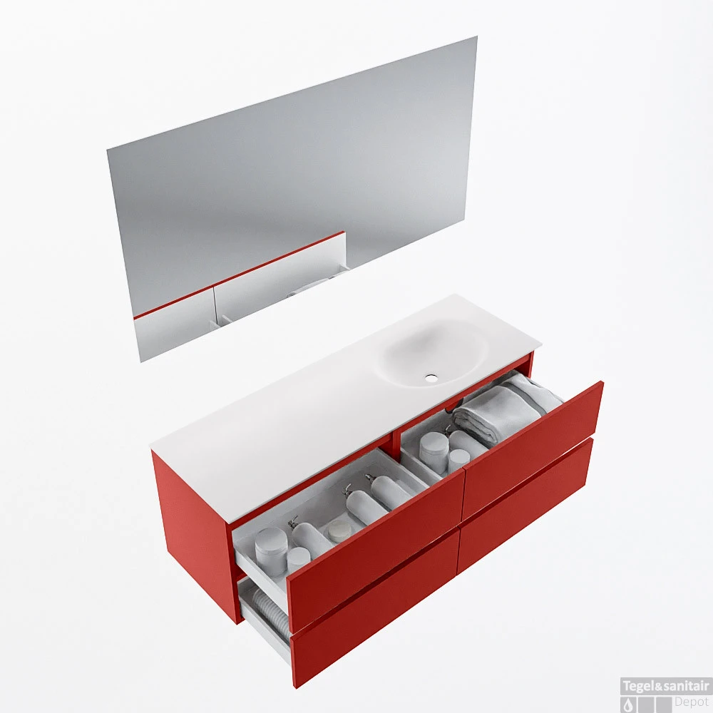 MONDIAZ VICA 140cm Badmeubel Onderkast Fire 4 Lades. Wastafel Moon Rechts 1 Kraangat, Kleur Talc Met Spiegel LED. 2 MONDIAZ VICA 140cm Badmeubel Onderkast Fire 4 Lades. Wastafel Moon Rechts 1 Kraangat, Kleur Talc Met Spiegel LED. - Afbeelding 2