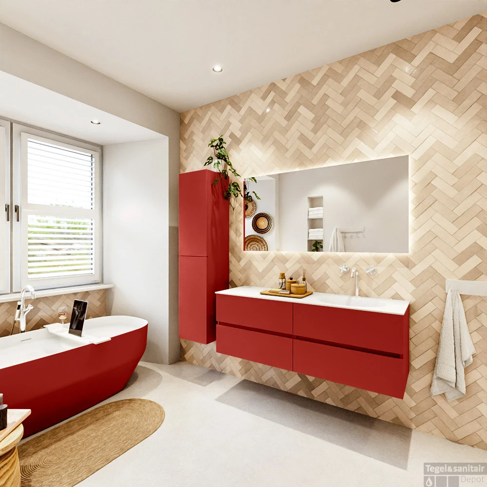 MONDIAZ VICA 140cm Badmeubel Onderkast Fire 4 Lades. Wastafel Moon Rechts 1 Kraangat, Kleur Talc Met Spiegel LED. 7 MONDIAZ VICA 140cm Badmeubel Onderkast Fire 4 Lades. Wastafel Moon Rechts 1 Kraangat, Kleur Talc Met Spiegel LED. - Afbeelding 7